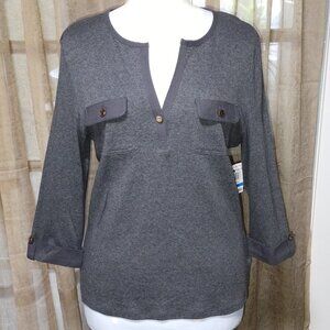 Women's Charter Club Luxury 3/4 Sleeve Gray Top Size Petite XL. NWT.